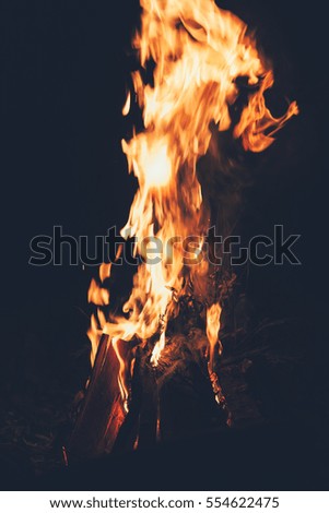 Fireplace in night time, vintage film look