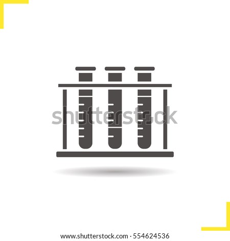 Test tubes rack icon. Drop shadow silhouette symbol. Chemical laboratory equipment. Negative space. Vector isolated illustration
