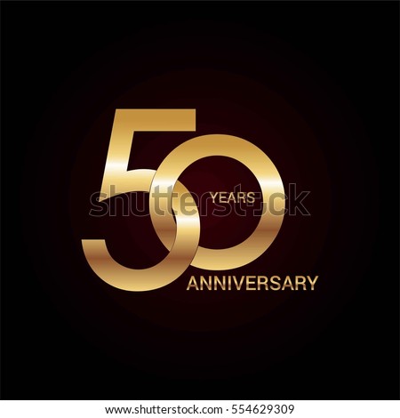 50 years gold anniversary celebration simple logo, isolated on dark background Royalty-Free Stock Photo #554629309