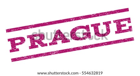 Prague watermark stamp. Text caption between parallel lines with grunge design style. Rubber seal stamp with scratched texture. Vector purple color ink imprint on a white background.