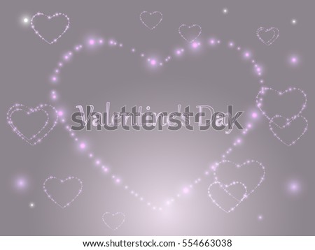 Valentine's Day. Pink glowing hearts on a colored background.