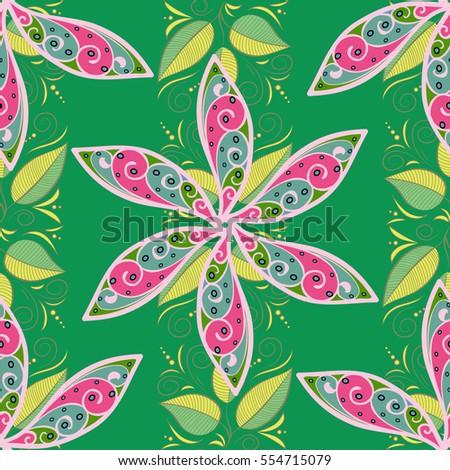 Seamless Floral Pattern. Green background. Petals flower. vector illustration texture.