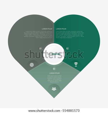 heart infographic template pie green charts with 3 steps