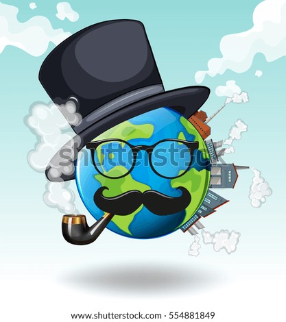 Earth wearing glasses and hat illustration