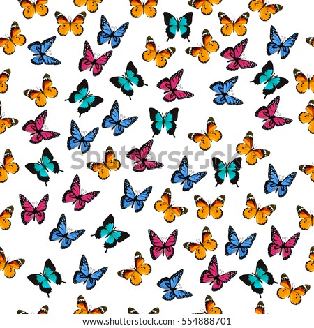 Very high quality original trendy vector seamless pattern with colorful butterfly