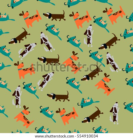 High quality original trendy vector seamless pattern with cute dog or puppy. Dog best friend