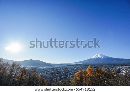 Mt. Fuji view in the morning with bright sunlight in autumn