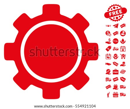 Gear icon with free bonus clip art. Vector illustration style is flat iconic symbols, red color, white background.