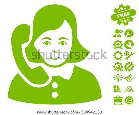 Receptionist icon with bonus options clip art. Vector illustration style is flat iconic eco green symbols on white background.