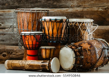 variation of ethnic drums Royalty-Free Stock Photo #554950846