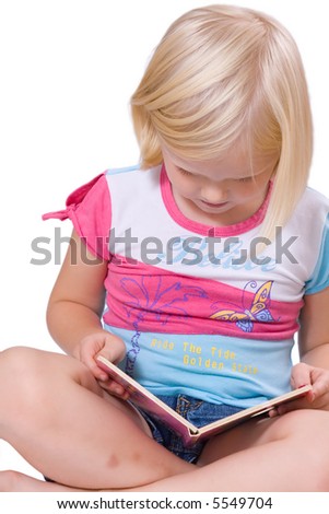cute fair-haired girl reading a book