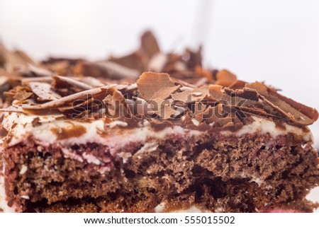 chocolate cake with cherry layers in macro picture useful for background