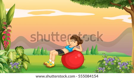 Woman doing yoga with big ball illustration