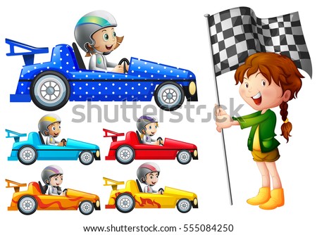 Kids in racing cars illustration