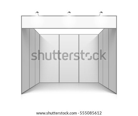 Blank white trade exhibition booth system stand, vector illustration Royalty-Free Stock Photo #555085612