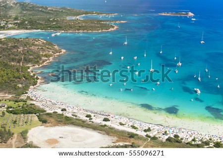 White beach in Sardinia, Italy. Aerial photo, birds eye view