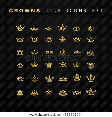 Vector heraldic elements design. Set of golden line crowns