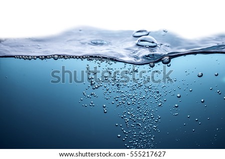 blue Water wave with bubbles on white background
