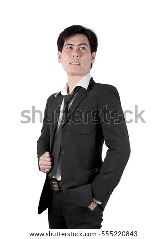 businessman asian handsome man black suit & necktie