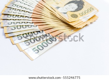 South Korea won money bills, South Korean won currency and finance 