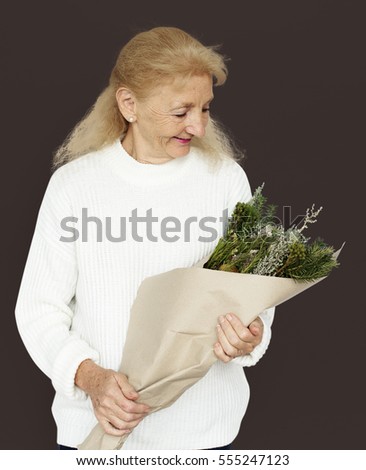 Woman Smiling Happiness Flower Bouquet Portrait Concept