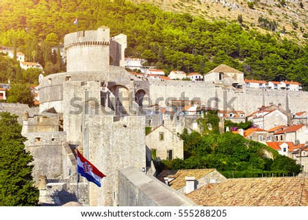 View on the old city of Dubrovnik from the fortification wall, Croatia