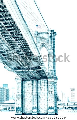 Manhattan Bridge in New York City United States America
Famous suspension bridge in NYC USA, it connects Manhattan and Brooklyn by spanning the East River for travel. Image with vintage filter effect 
