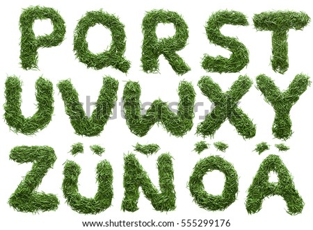 alphabet made of green grass isolated on white