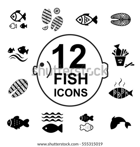 Fish Icon Or Logo Set Isolated On White Background. Simple Black Vector Seafood Symbols Collection