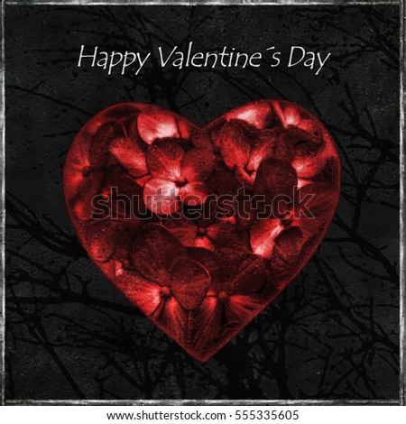 Valentine day motif design with letters and floral heart shape against texture dark background