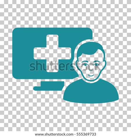 Online Medicine vector pictogram. Illustration style is flat iconic soft blue symbol on a chess transparent background.