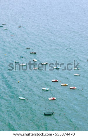 Anchorage boats on the coast of the Gulf of Salerno. Amalfi, Italy.