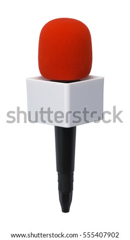 Media Journalist Microphone With Copy Space Cut Out on White Background. Royalty-Free Stock Photo #555407902
