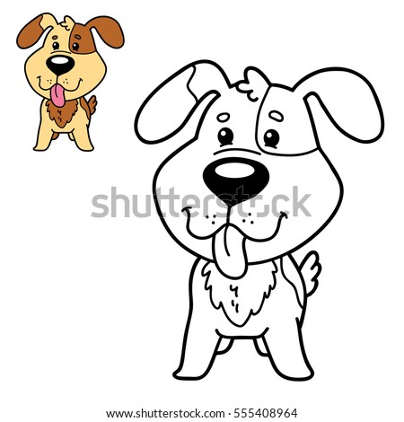 Vector illustration coloring page of happy cartoon dog for children, coloring and scrap book