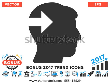 Blue And Gray Head Plug-In Arrow pictogram with bonus 2017 year trend clip art. Vector illustration style is flat iconic bicolor symbols, white background.