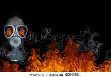 Gas mask with fire
