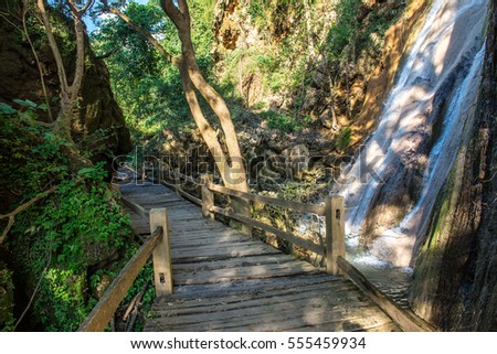 Walkway in Tad Mok waterfall, Thailand.