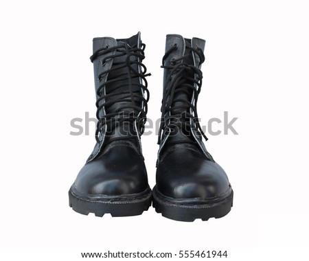 Black army combat shoes isolated