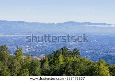 View towards San Jose and Cupertino, south San Francisco bay, California