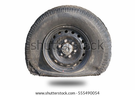 flat tire Separated from the background white background. Royalty-Free Stock Photo #555490054
