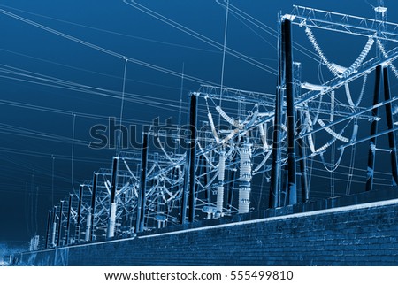 Electric power equipment in a substation, closeup of photo