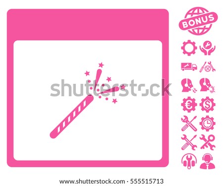 Sparkler Firecracker Calendar Page pictograph with bonus options clip art. Vector illustration style is flat iconic symbols, pink, white background.