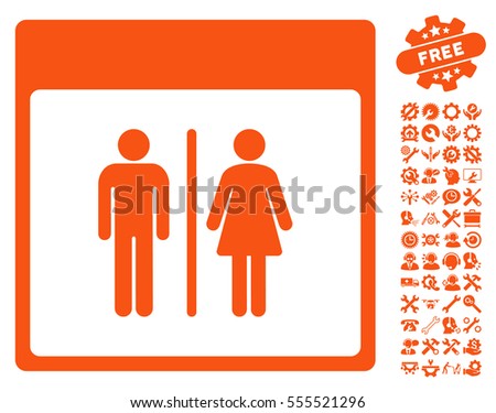 Toilet Persons Calendar Page pictograph with bonus service clip art. Vector illustration style is flat iconic symbols, orange, white background.
