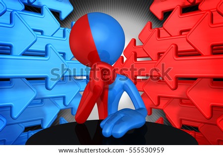 The Original 3D Character Illustration Split Red And Blue 
