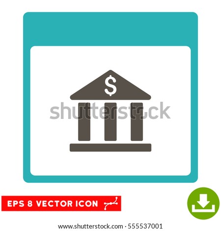 Bank Building Calendar Page icon. Vector EPS illustration style is flat iconic bicolor symbol, grey and cyan colors.