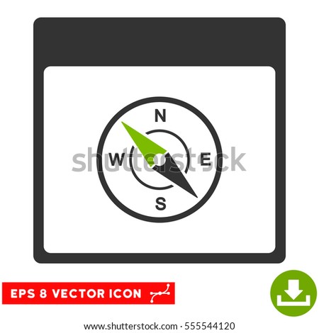 Compass Calendar Page icon. Vector EPS illustration style is flat iconic bicolor symbol, eco green and gray colors.