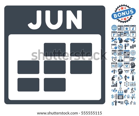 June Calendar Grid icon with bonus calendar and time management clip art. Vector illustration style is flat iconic symbols, smooth blue, white background.
