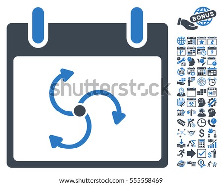Cyclone Calendar Day pictograph with bonus calendar and time management clip art. Vector illustration style is flat iconic symbols, smooth blue, white background.