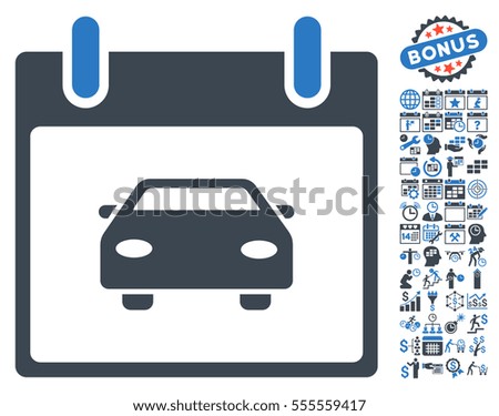 Car Calendar Day pictograph with bonus calendar and time management clip art. Vector illustration style is flat iconic symbols, smooth blue, white background.
