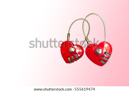 Red key lock love isolated on gradients pink background in valentines day / ISolated image and Space for text

